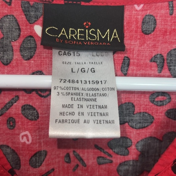 Careisma Vneck valentine/love/heart black red white scrub top L - Picture 2 of 4